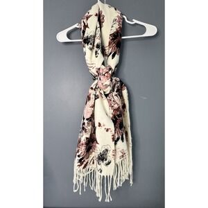 Liz Claiborne floral scarf blend of pink/mauve, cream 100% Acrylic 90"x18"